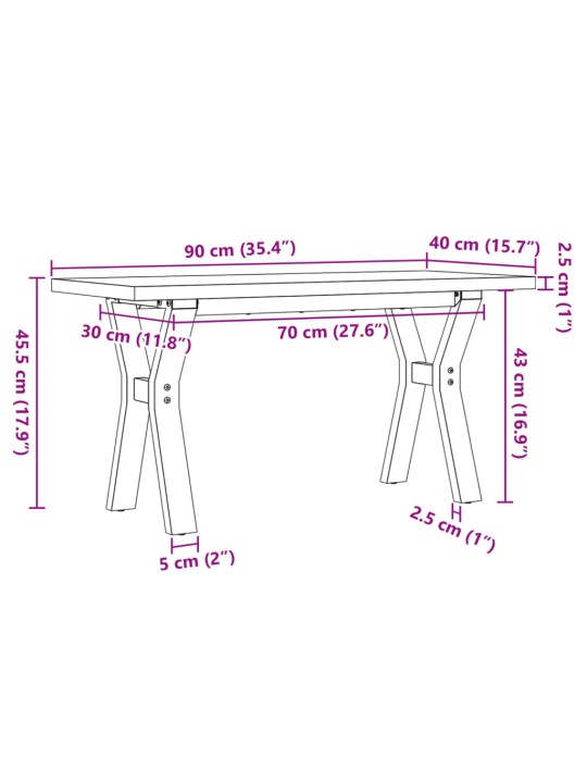 Kohvilaud, y-raam, 90 x 40 x 45,5 cm, männipuit ja malm