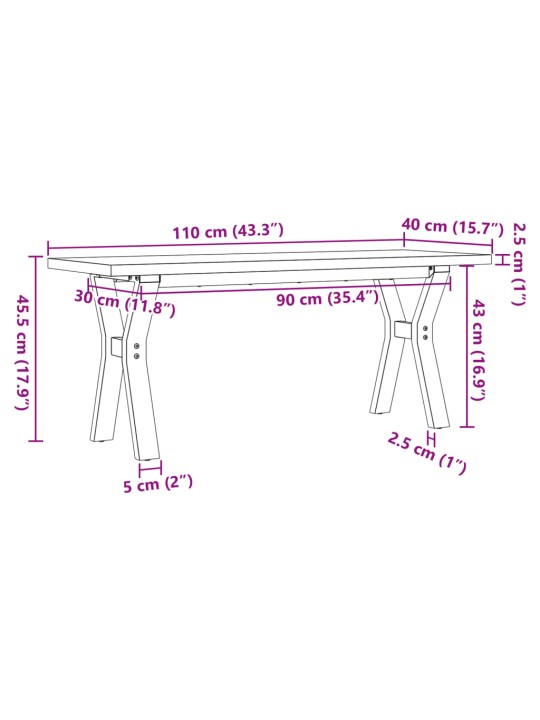 Kohvilaud, y-raam, 110 x 40 x 45,5 cm, männipuit ja malm