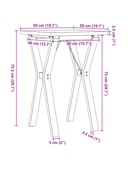 Söögilaud, y-raam, 50 x 50 x 75,5 cm, männipuit ja malm