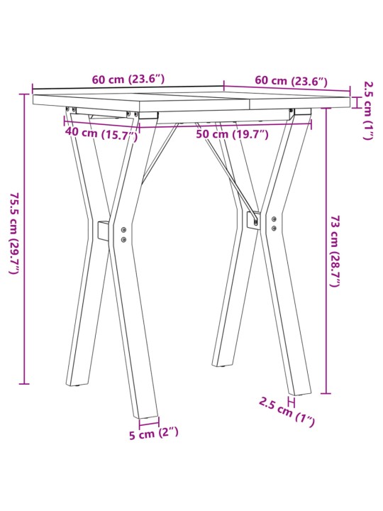 Söögilaud, y-raam, 60 x 60 x 75,5 cm, männipuit ja malm