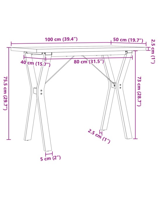 Söögilaud, y-raam, 100 x 50 x 75,5 cm, männipuit ja malm