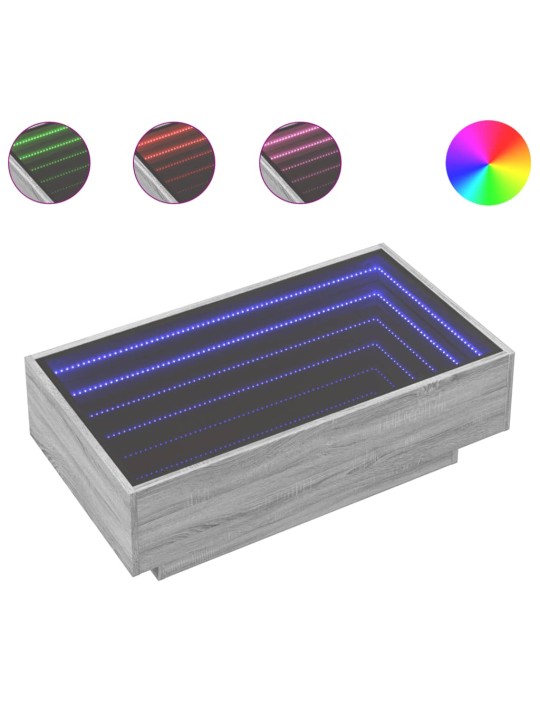 Kohvilaud LEDiga, hall sonoma tamm, 90x50x30 cm, tehispuit