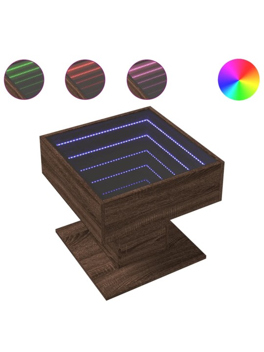 Kohvilaud LEDiga, pruun tamm, 50x50x45 cm, tehispuit