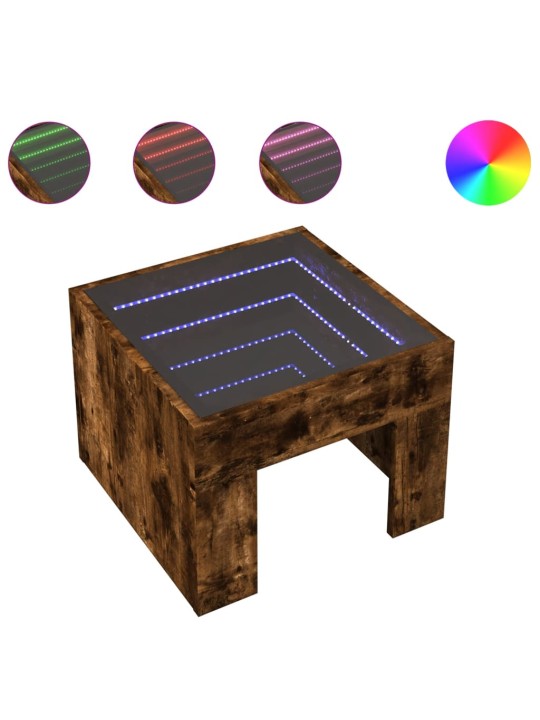 Kohvilaud LED-tuledega, suitsutatud tamm, 40x40x30 cm