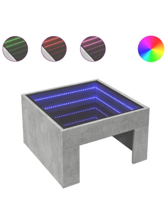 Kohvilaud LED-tuledega, betoonhall, 50x50x30 cm