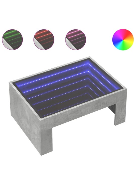 Kohvilaud LED-tuledega, betoonhall, 70x50x30 cm