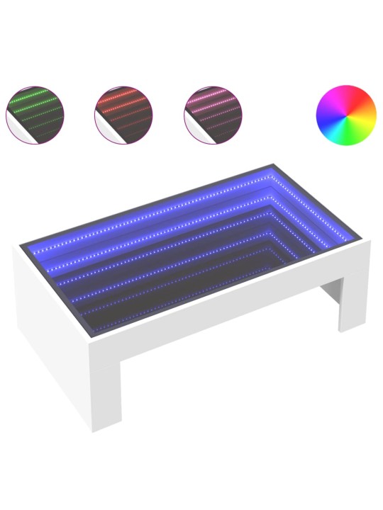 Kohvilaud LED-tuledega, valge, 90x50x30 cm