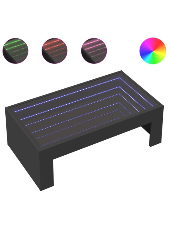 Kohvilaud LED-tuledega, must, 90x50x30 cm