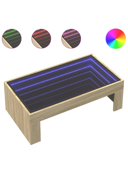 Kohvilaud LED-tuledega, sonoma tamm, 90x50x30 cm