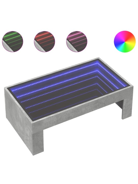 Kohvilaud LED-tuledega, betoonhall, 90x50x30 cm