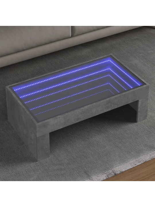 Kohvilaud LED-tuledega, betoonhall, 90x50x30 cm