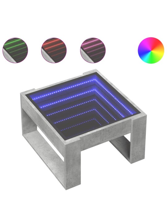 Kohvilaud LED-tuledega, betoonhall, 50x53x30 cm