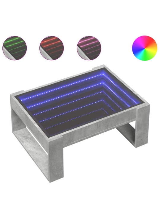 Kohvilaud LED-tuledega, betoonhall, 70x53x30 cm