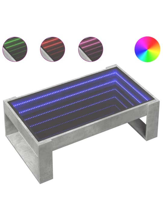 Kohvilaud LED-tuledega, betoonhall, 90x53x30 cm