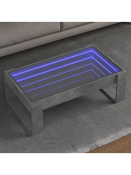 Kohvilaud LED-tuledega, betoonhall, 90x53x30 cm