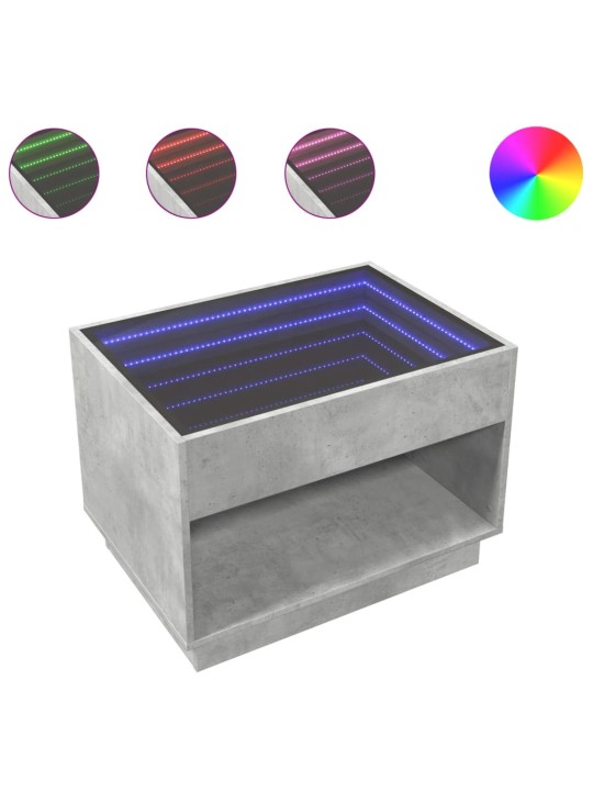 Kohvilaud LED-tuledega, betoonhall, 70x50x50 cm