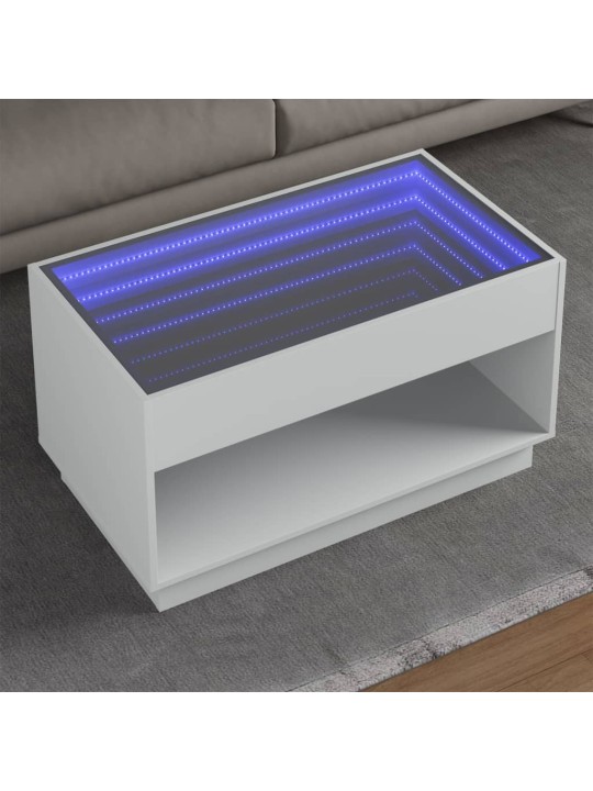 Kohvilaud LED-tuledega, valge, 90x50x50 cm