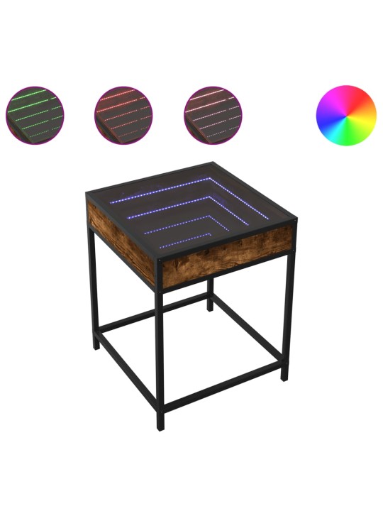 Kohvilaud LED-tuledega, suitsutatud tamm, 40 x 40 x 51 cm