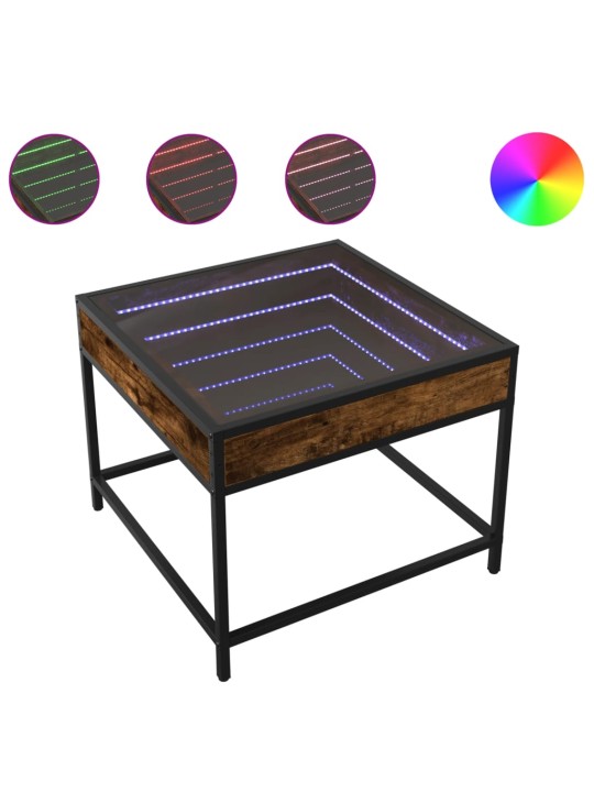 Kohvilaud LED-tuledega, suitsutatud tamm, 50x50x41 cm