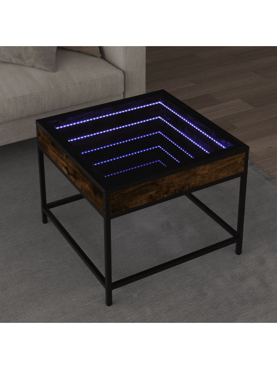 Kohvilaud LED-tuledega, suitsutatud tamm, 50x50x41 cm