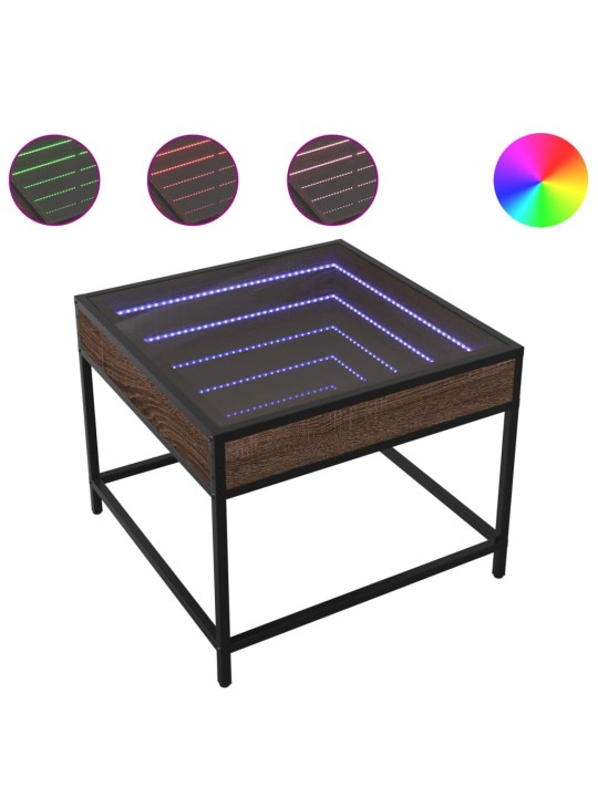 Kohvilaud LED-tuledega, pruun tamm, 50x50x41 cm