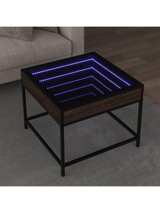 Kohvilaud LED-tuledega, pruun tamm, 50x50x41 cm