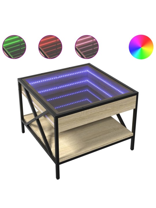 Kohvilaud LED-tuledega, sonoma tamm, 50x50x38 cm