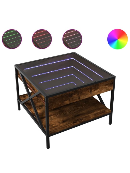 Kohvilaud LED-tuledega, suitsutatud tamm, 50x50x38 cm