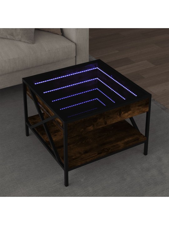 Kohvilaud LED-tuledega, suitsutatud tamm, 50x50x38 cm