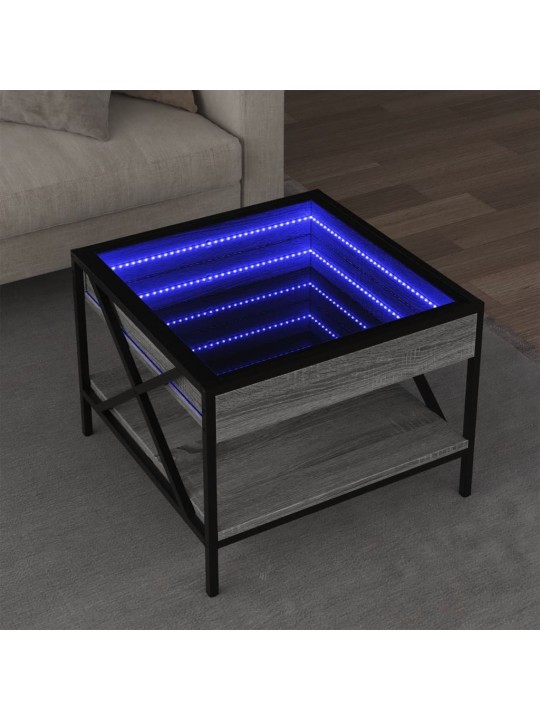 Kohvilaud LED-tuledega, hall sonoma tamm, 50x50x38 cm