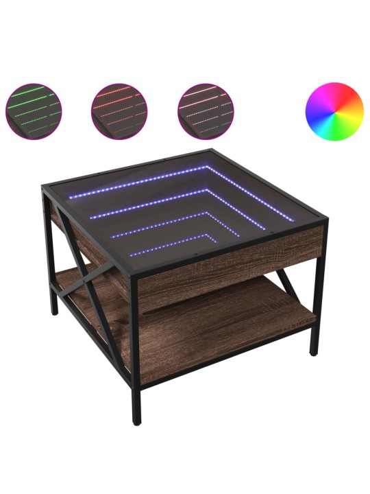 Kohvilaud LED-tuledega, pruun tamm, 50x50x38 cm