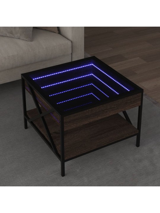 Kohvilaud LED-tuledega, pruun tamm, 50x50x38 cm