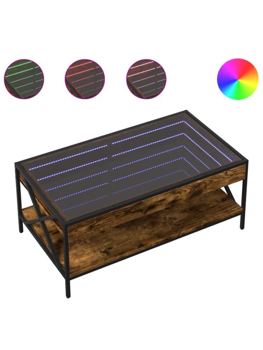 Kohvilaud LED-tuledega, suitsutatud tamm, 90x50x38 cm