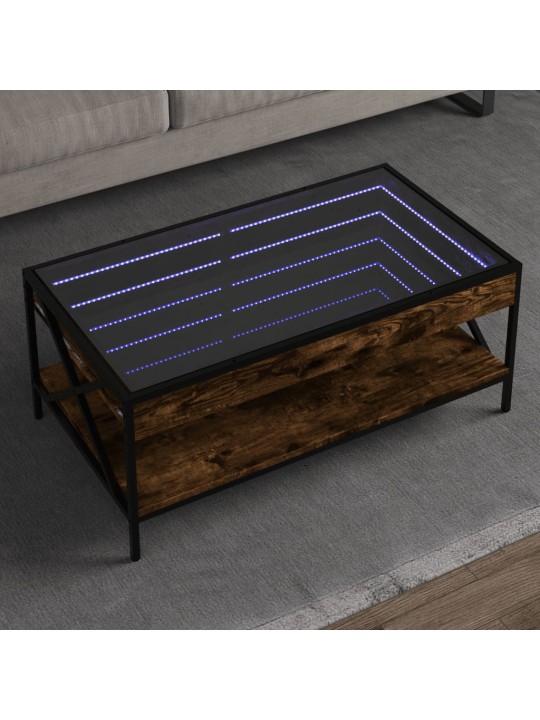 Kohvilaud LED-tuledega, suitsutatud tamm, 90x50x38 cm