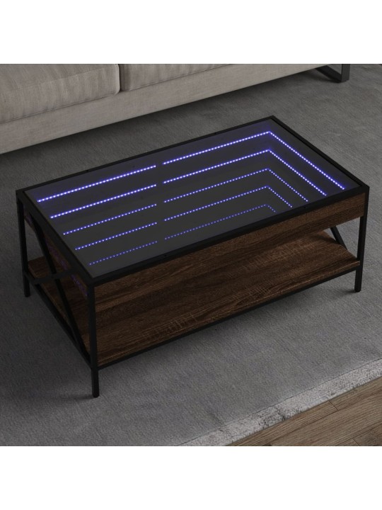 Kohvilaud LED-tuledega, pruun tamm, 90x50x38 cm