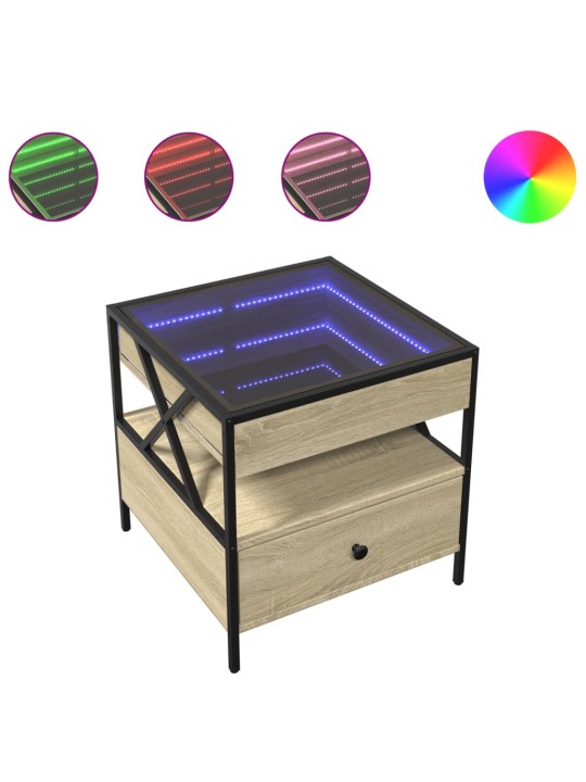 Kohvilaud LED-tuledega, sonoma tamm, 50x50x51 cm