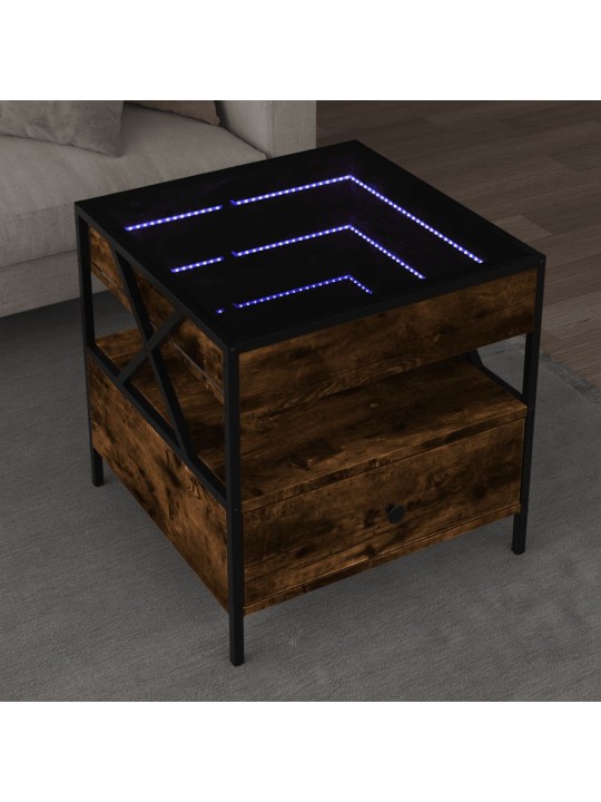 Kohvilaud LED-tuledega, suitsutatud tamm, 50x50x51 cm