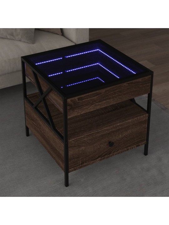 Kohvilaud LED-tuledega, pruun tamm, 50x50x51 cm