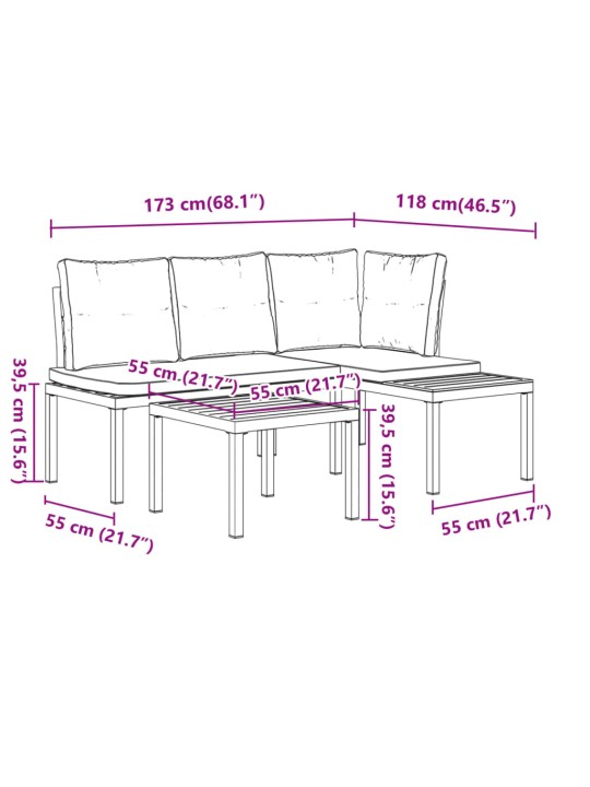 3-osaline aiamööbli komplekt patjadega, must, teras