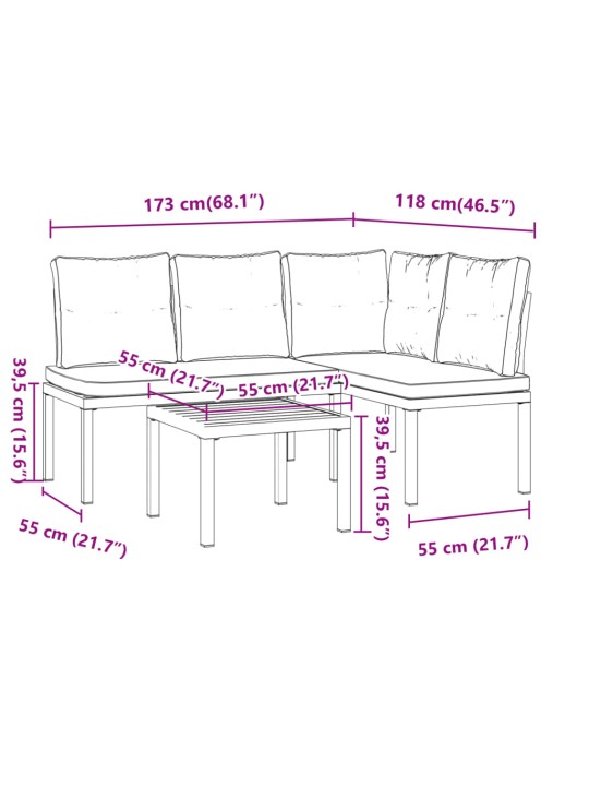 3-osaline aiamööbli komplekt patjadega, must, teras