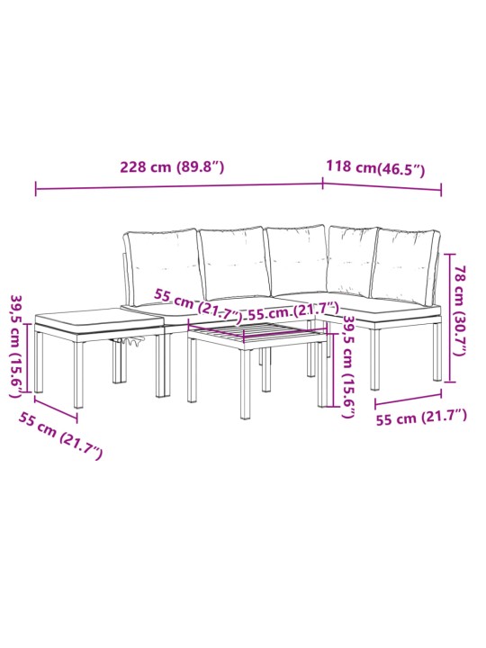 4-osaline aiamööbli komplekt patjadega, must, teras