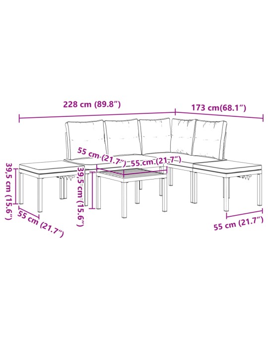 5-osaline aiadiivani komplekt patjadega, must, teras