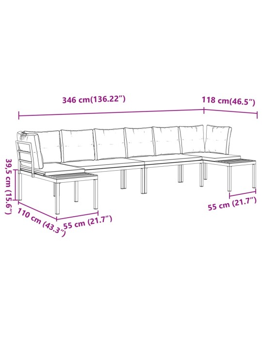 4-osaline aiadiivani komplekt patjadega, must, teras