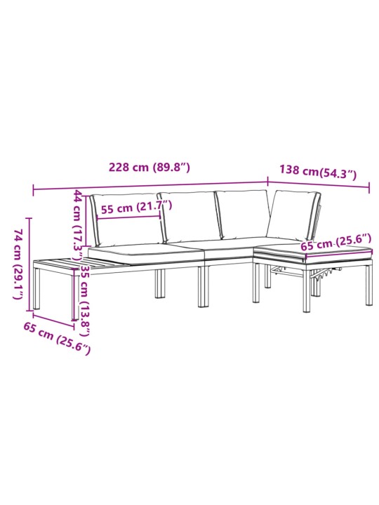 3-osaline aiadiivani komplekt patjadega, must, alumiinium