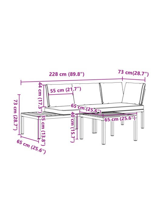 3-osaline aiadiivani komplekt patjadega, must, alumiinium