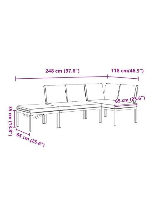 3-osaline aiadiivani komplekt patjadega, must, alumiinium