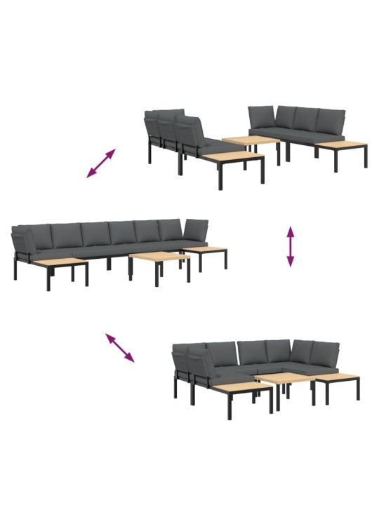 5-osaline aiadiivani komplekt patjadega, must, alumiinium