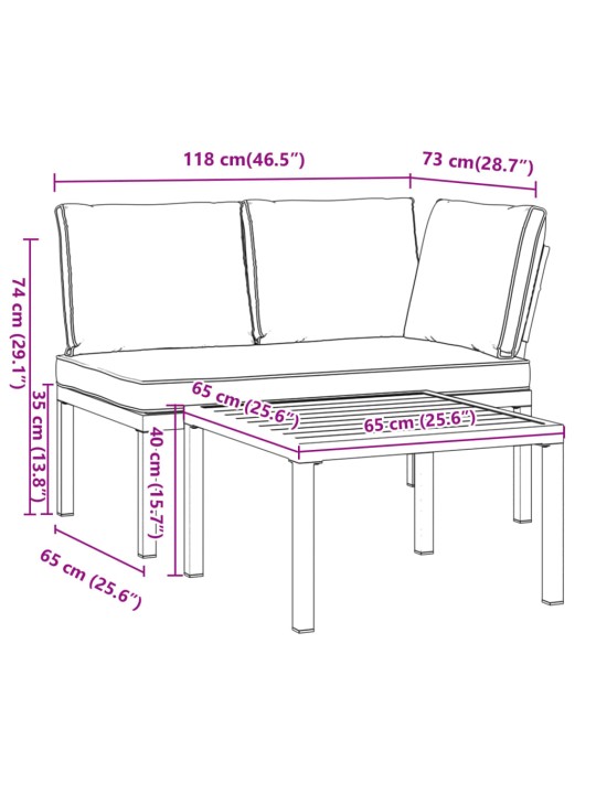 2-osaline aiadiivani komplekt patjadega, must, alumiinium