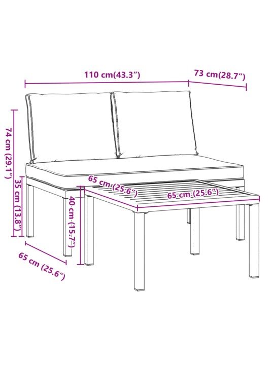 2-osaline aiadiivani komplekt patjadega, must, alumiinium