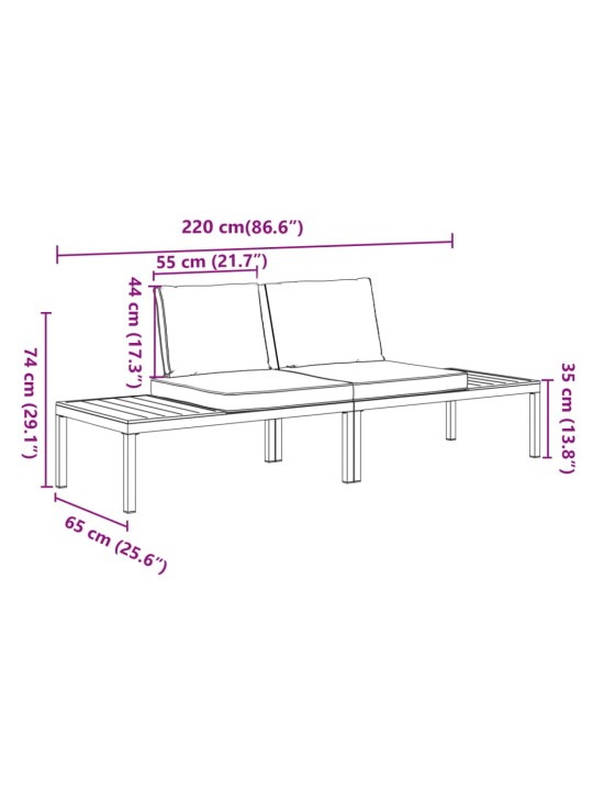 2-osaline aiadiivani komplekt patjadega, must, alumiinium